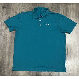 Patagonia Polo Shirt Short Sleeve Organic Cotton Teal Trout Logo - Stain on back